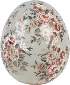 Zelená keramická dekorácia vajíčko s kvetmi Floria L - Ø 14*16 cm