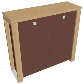 Stredná skriňa Verno+ S 140 x 46 x 130 cm, sklenené dvere, dub svetlý / hnedá
