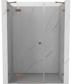 Mexen Lunar, ľavé otočné sprchové dvere 130 cm, 8mm číre sklo, medený matný profil, 834S-130-050-65-00-L
