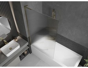 Mexen Next L, 1-krídlová vaňová zástena 100 x 150 cm, 6mm sklo s rebrovým vzorom, zlatý lesklý profil, 895-100-000-03-09-50