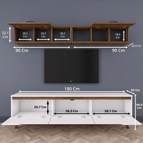 Set bieleho TV stolíka a nástennej skrinky v dekore orechového dreva Rani