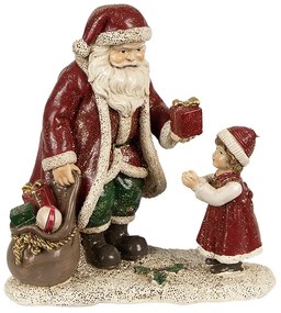 Červená vianočná dekorácia socha Santa s dievčatkom - 14*9*14 cm