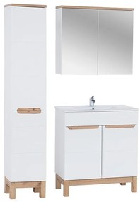 Kúpeľňová zostava Bali 80 cm so skrinkami, zápustným umývadlom a zrkadlom biela/dub wotan