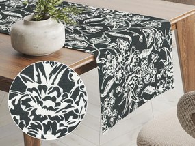Biante Dekoračný behúň na stôl PML-105 Biele kvety na čiernom 20x140 cm