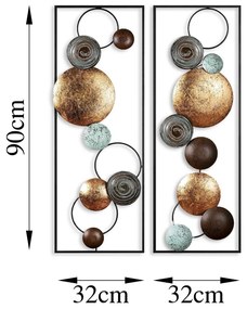 Súprava 2 ks nástenných kovových dekorácií Štruktúrovaných - 9 viacfarebných