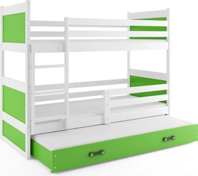 Poschodová posteľ s prístelkou RICO 3 190x90 Biela - Zelená