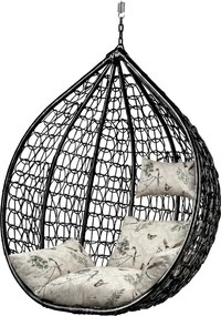 Čierne závesné kreslo KOKON bez stojanu, béžový vankúš