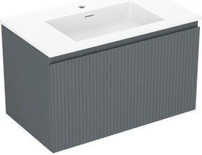 Mexen Rivel, kúpeľňová skrinka 80 cm s umývadlom Otis, 1 zásuvka, drážkovaná, grafitová matná/biela matná, 91A20-08047-1-BF66-W18M01