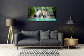Obraz na skle Vodopád strom príroda 125x50 cm