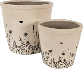 Béžový keramický obal na kvetináč s lúčnymi kvetmi Flora And Fauna M - Ø 15*14cm