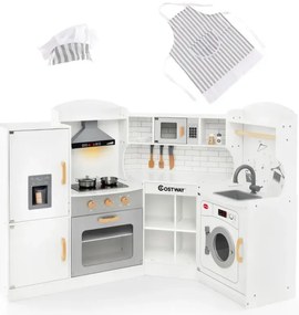 Rohová kuchynka in hranie so svetlom a zvukom a umývadlom a výrobnou zmrzlinou a rúrou a detskou kuchyňou bielou