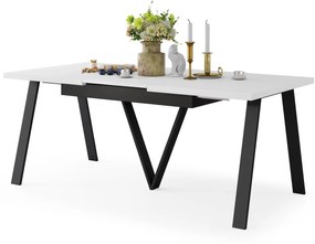 AVERY Biela matná / čierna spodná časť - LOFTOVÝ / PRIEMYSELNÝ STÔL DO OBÝVAČKY/ JEDÁLNE ROZKLADACÍ DO 290 cm!