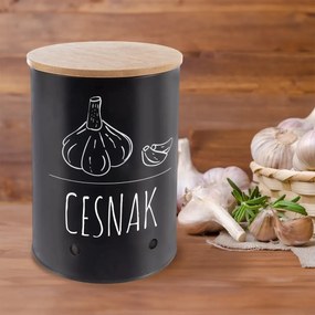 Orion Dóza na cesnak, plech/bambus pr. 11 cm, BLACK SK