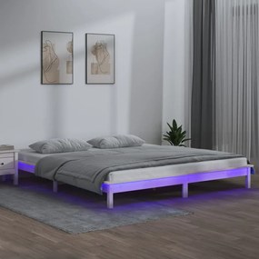 vidaXL Posteľný rám s LED biely 135x190cm dvojlôžko masívne drevo