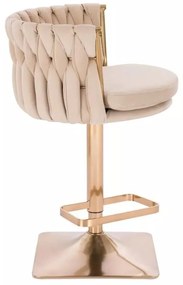 LuxuryForm DESIGN Barová stolička LYON VELUR na zlatej hranatej podstave - krémová