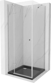 Mexen Roma, sprchový kút s krídlovými dverami 80 (dvere) x 80 (stena) cm, 6mm číre sklo, chrómový profil + slim sprchová vanička čierna + chrómový sifón, 854-080-080-01-00-4070