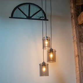 Dizajnové závesné svietidlo čierne s dymovým sklom 3-žiarovkové - Dome