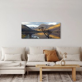 Obraz - Hory pri jazere (120x50 cm)