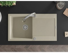 Mexen Leo, 1-komorový granitový drez 900x500x190 mm a drezová batéria Elia, béžová, 6501-69-670101-00