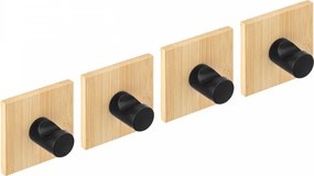 Erga Ozi, samolepiace háčiky na uteráky bez vŕtania, 4ks, 5×5 cm, bambus / čierna matná, ERG-YKA-CH.OZI4-BLK