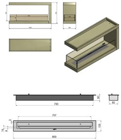 InFire - Rohový BIO krb 100x50 cm 3kW obojstranný