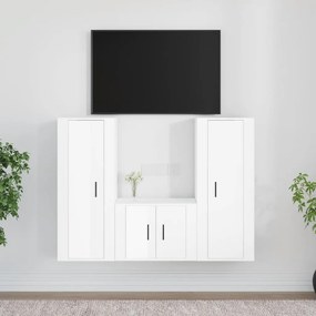 3-dielna súprava TV skriniek lesklá biela spracované drevo 3188744