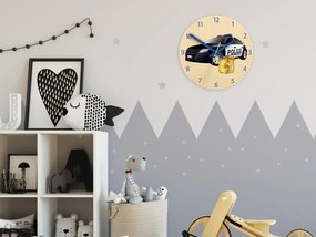 Dětské nástěnné hodiny Ami Policejní auto 30 cm vícebarevné