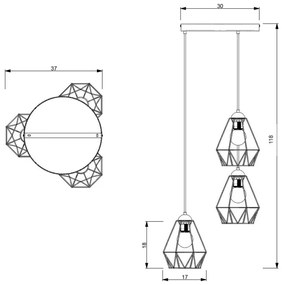 Luster na lanku BERGEN 3xE27/60W/230V čierna/lesklý chróm
