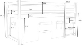 Detská vyvýšená posteľ z masívu borovice PORTO - 200x90 cm - biela