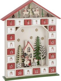 Vianočný adventný kalendár House LED červený/biely J-line – 31*7*40 cm