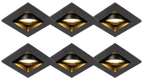 Set van 6 moderne inbouwspots zwart verstelbaar - Qure