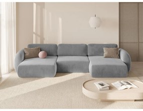 Svetlosivá zamatová rozkladacia/s úložným priestorom rohová pohovka (do tvaru "U") Tonale – Cosmopolitan Design