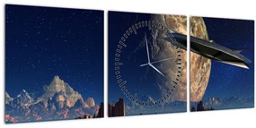 Obraz - Prílet mimozemšťanov (s hodinami) (90x30 cm)