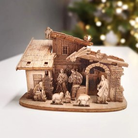 AMADEA Drevený skladací betlehem sépiový 3D 6 cm
