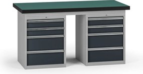 Pracovný stôl do dielne G8, 1500 x 750 x 800 mm, 2x kontejner, 8 zásuviek, grafit