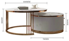 KONFERENČNÝ STOLÍK GASTON 2v1 BIELY MRAMOR + ZLATÝ