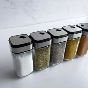 5Five® Hranatá sklenená korenička s multifunkčným nerezovým viečkom INOX, 100ml