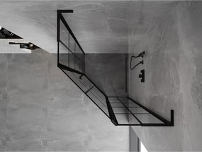 Mexen Mist L, päťuholníkový sprchový kút s krídlovými dverami, 80 x 80 cm, 8mm číre sklo, čierny profil, 8A8L-080-080-70-77-P
