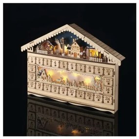 EMOS LED drevený adventný kalendár, teplá biela, 19x40cm, 2xAA, časovač