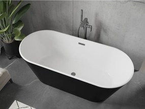 Mexen Flavia, voľne stojaca vaňa 150 x 75 cm, biela-čierna, grafitový prepad, 54031507575-66