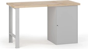 Dielenský pracovný stôl G7, buková škárovka, 1500 x 800 x 840 mm, 1x skrinka, sivá