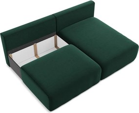 Tmavozelená zamatová rozkladacia/s úložným priestorom rohová pohovka (pravý roh/s leňoškou) Kalena – Makamii