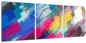 Obraz - Farebné ťahy štetcom (s hodinami) (90x30 cm)