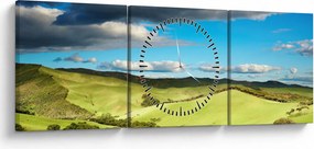 Obraz - Zelená krajina s pahorkami (s hodinami) (90x30 cm)