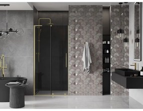 Mexen Velar L, posuvné sprchové dvere do otvoru 100 cm, 8mm šedé sklo, zlatá matná, 871-100-003-41-55