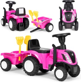 MULTISTORE Jazdítko traktor New Holland s príveskom, interaktívny volant so zvukmi, ružové 12m+