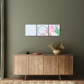 Obraz - Kytica tulipánov (s hodinami) (90x30 cm)