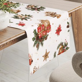 Biante Vianočný bavlnený behúň na stôl Sandra SA-515 Vianočné hviezdy a ozdoby na bielom 35x140 cm