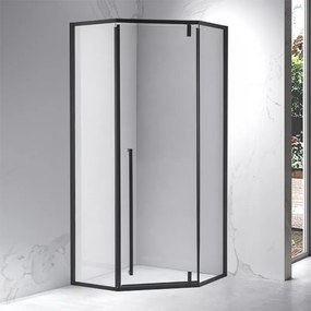 BPS-koupelny Päťuholníkový sprchovací kút HYD-PK07A 80x80 čierna/transparent + vanička HYD-PSV-SXL07A biela