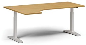 Výškovo nastaviteľný stôl, elektrický, 675-1325 mm, rohový ľavý, doska 1800x1200 mm, biela podnož, buk